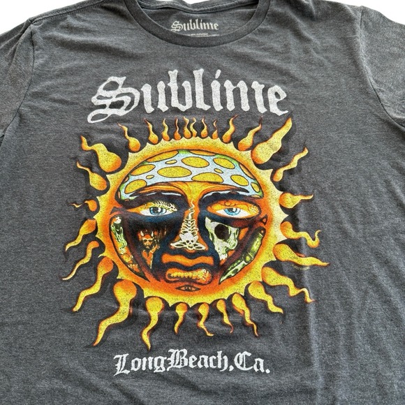 Sublime Sun Face Graphic T-Shirt Long Beach 90s Skater Tee Charcoal Gray Men's S - Picture 2 of 8